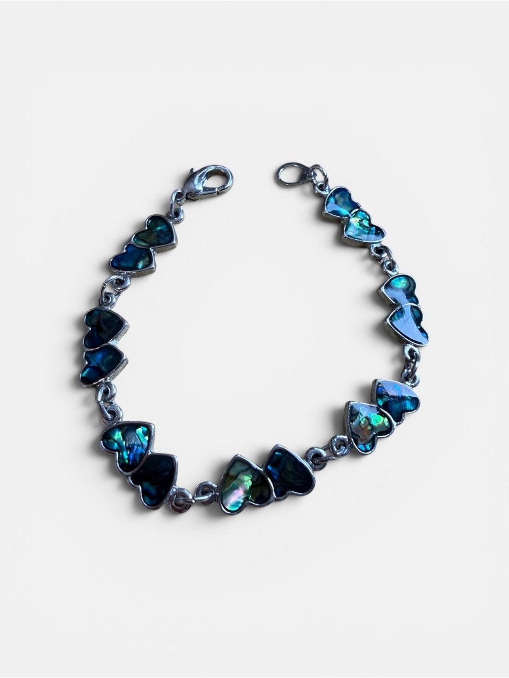 Silver Heart Abalone Shell Bracelet - Blue Green